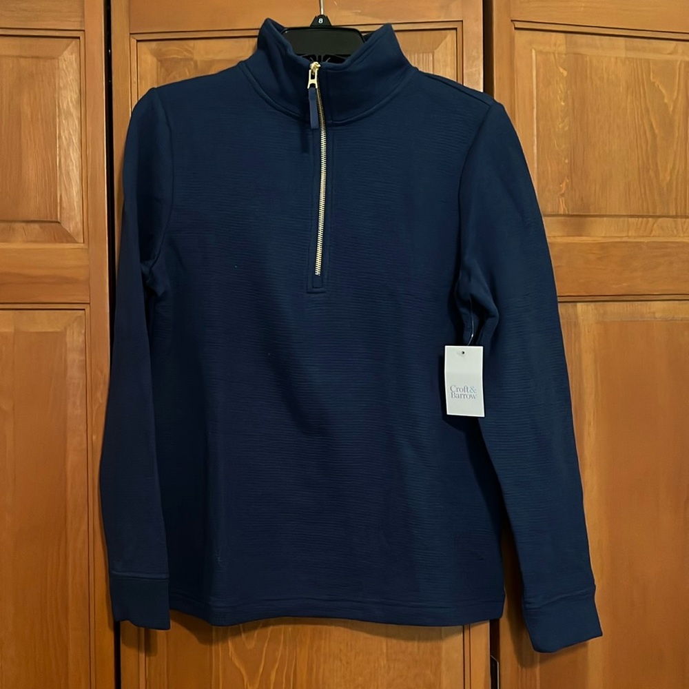 NWT Croft and Barrow Navy Quarter Zip Size Small